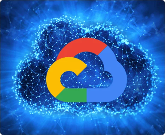 Google Cloud Platform logo on a glowing cloud network