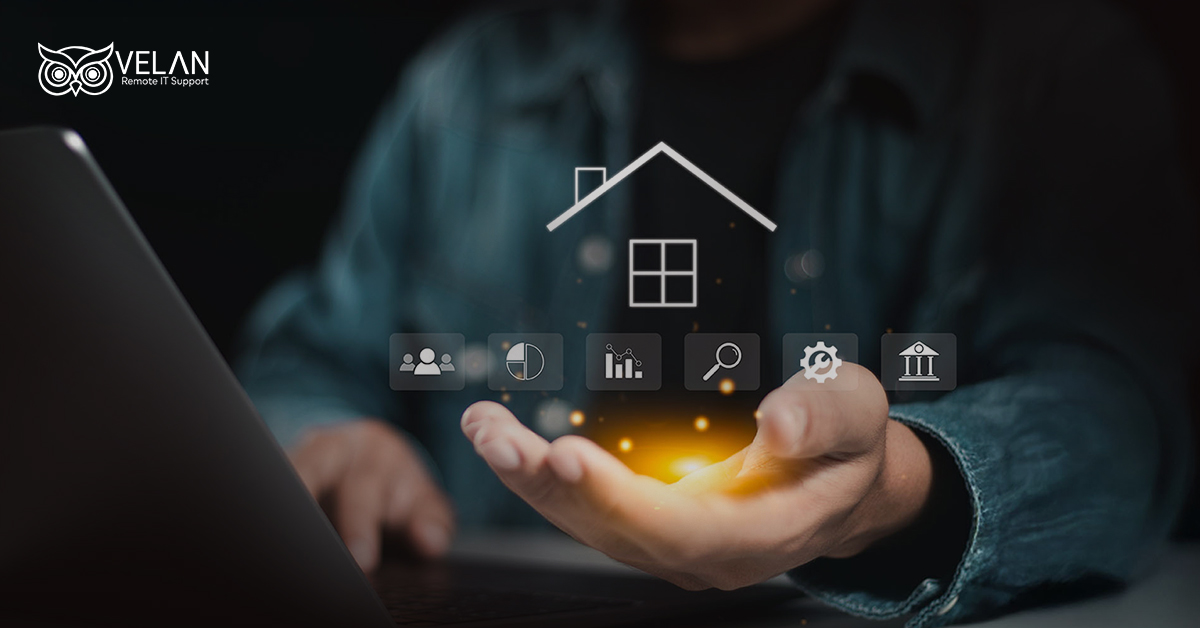 Professional real estate agent using a secure tablet to review property contracts in a modern office, representing managed IT solutions.