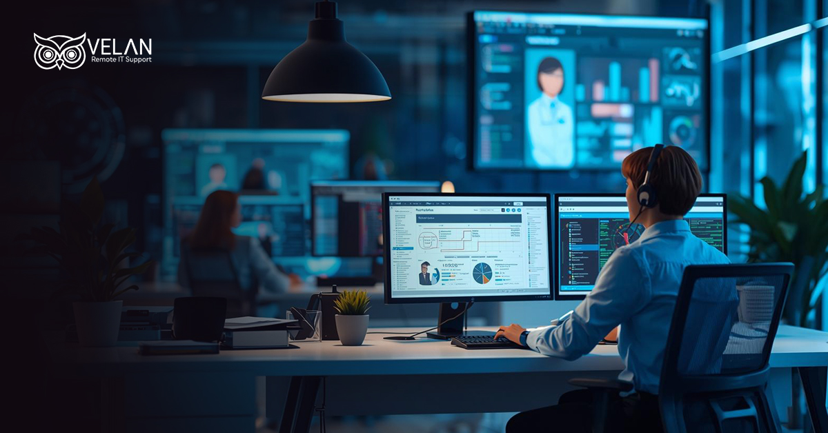 IT Support Agent Managing Help Desk Tickets and Dashboards